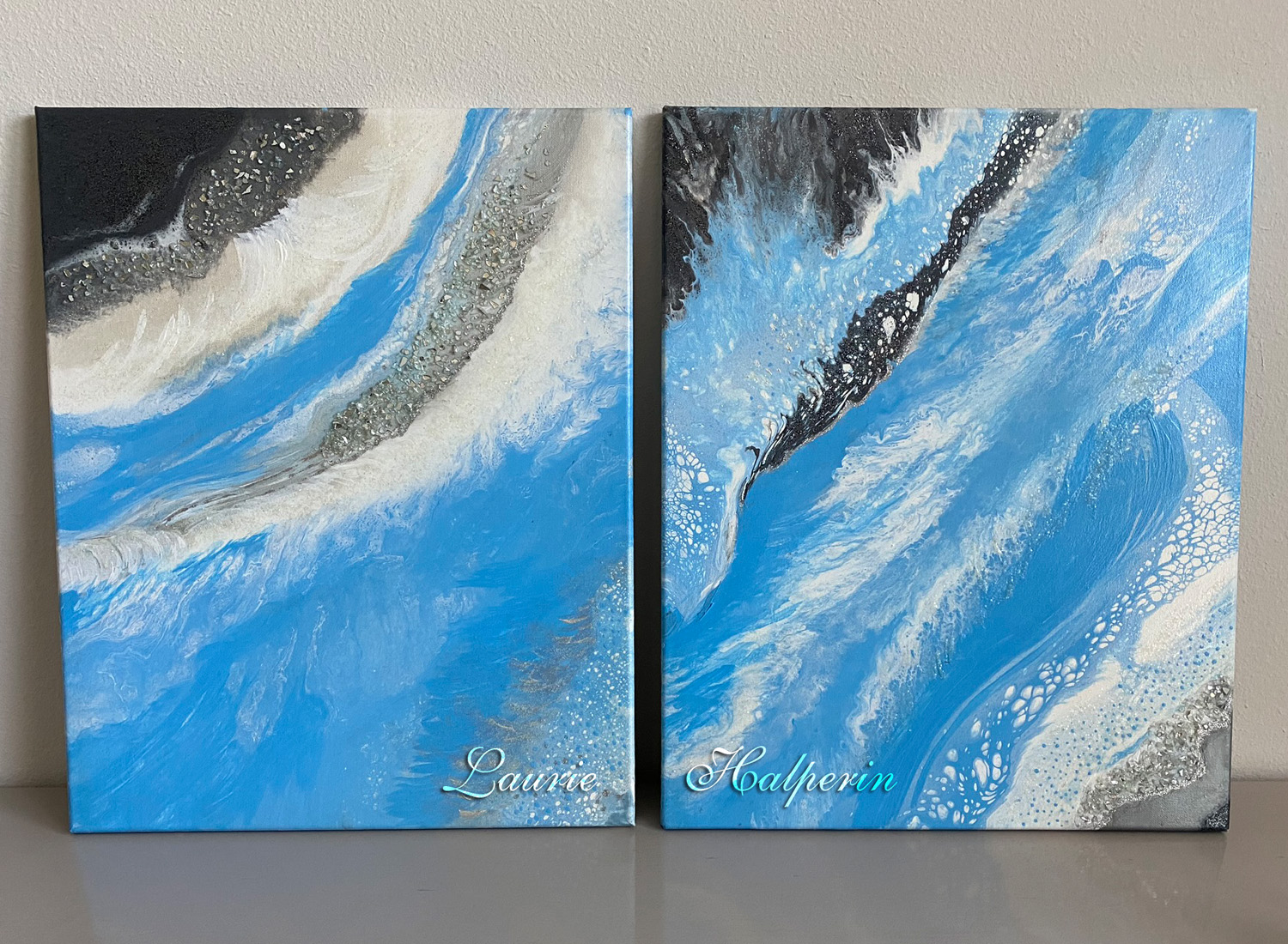 Crystal Beach Original Acrylic and Multimedia Diptych Paintings